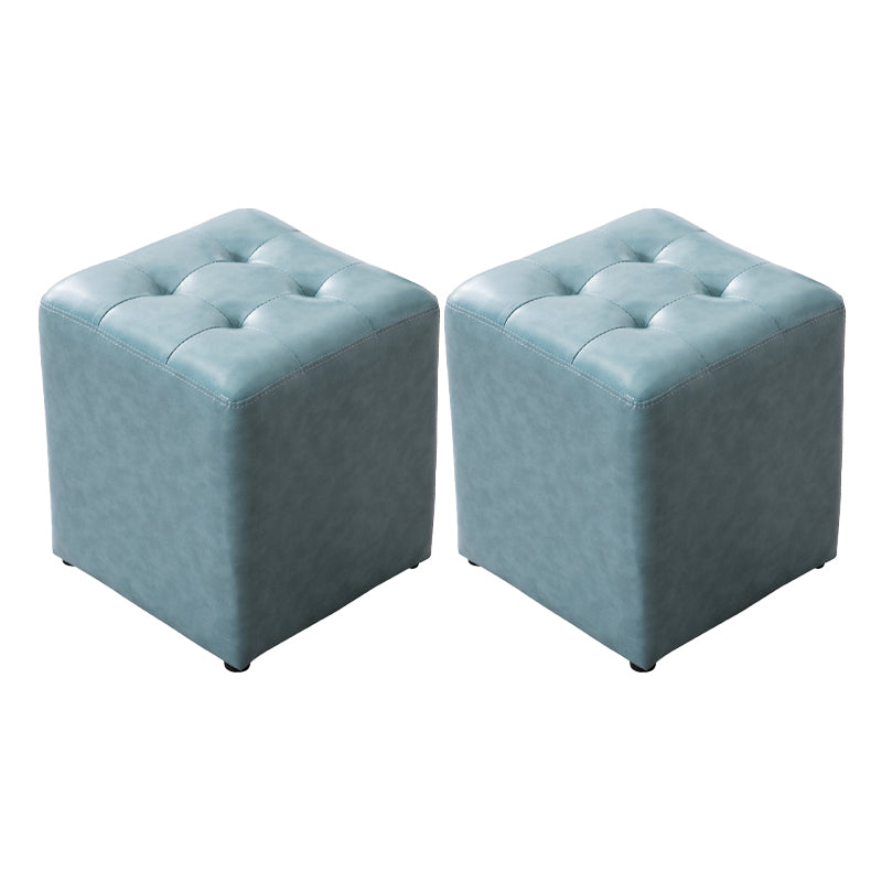 Mid-Century Tufted Ottoman Solid Color Water Resistant Genuine Leather Ottoman Blue Square 2 Piece Set Clearhalo 'furn' 'furn_ottomans_poufs' 'Furniture' 'Living Room Furniture' 'Ottomans & Poufs' 'ottomans_poufs' 5925074