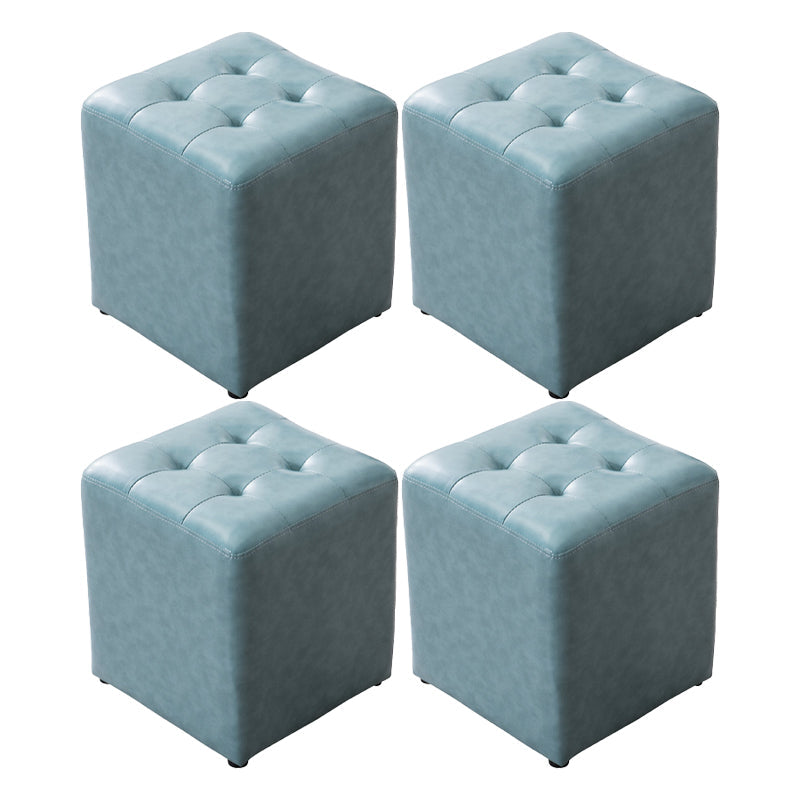 Mid-Century Tufted Ottoman Solid Color Water Resistant Genuine Leather Ottoman Blue Square 4 Piece Set Clearhalo 'furn' 'furn_ottomans_poufs' 'Furniture' 'Living Room Furniture' 'Ottomans & Poufs' 'ottomans_poufs' 5925075