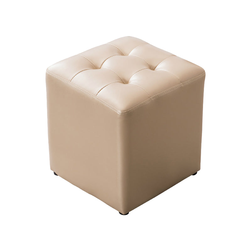 Mid-Century Tufted Ottoman Solid Color Water Resistant Genuine Leather Ottoman Champagne Square 1 Piece Clearhalo 'furn' 'furn_ottomans_poufs' 'Furniture' 'Living Room Furniture' 'Ottomans & Poufs' 'ottomans_poufs' 5925076