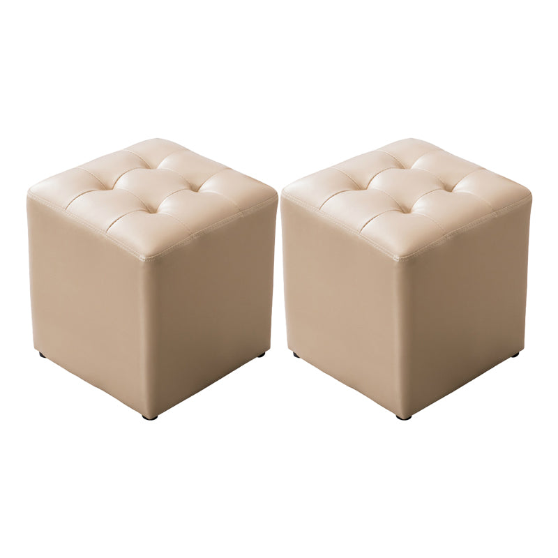 Mid-Century Tufted Ottoman Solid Color Water Resistant Genuine Leather Ottoman Champagne Square 2 Piece Set Clearhalo 'furn' 'furn_ottomans_poufs' 'Furniture' 'Living Room Furniture' 'Ottomans & Poufs' 'ottomans_poufs' 5925077