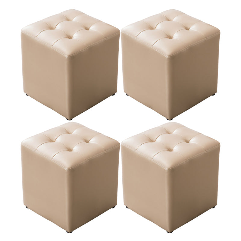 Mid-Century Tufted Ottoman Solid Color Water Resistant Genuine Leather Ottoman Champagne Square 4 Piece Set Clearhalo 'furn' 'furn_ottomans_poufs' 'Furniture' 'Living Room Furniture' 'Ottomans & Poufs' 'ottomans_poufs' 5925078