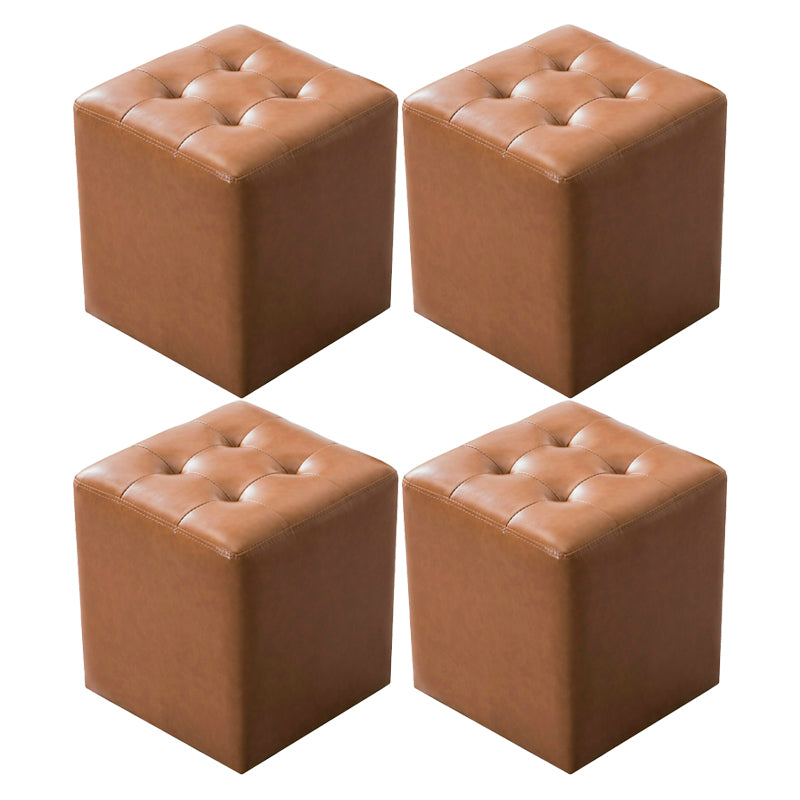 Mid-Century Tufted Ottoman Solid Color Water Resistant Genuine Leather Ottoman Light Brown Square 4 Piece Set Clearhalo 'furn' 'furn_ottomans_poufs' 'Furniture' 'Living Room Furniture' 'Ottomans & Poufs' 'ottomans_poufs' 5925081