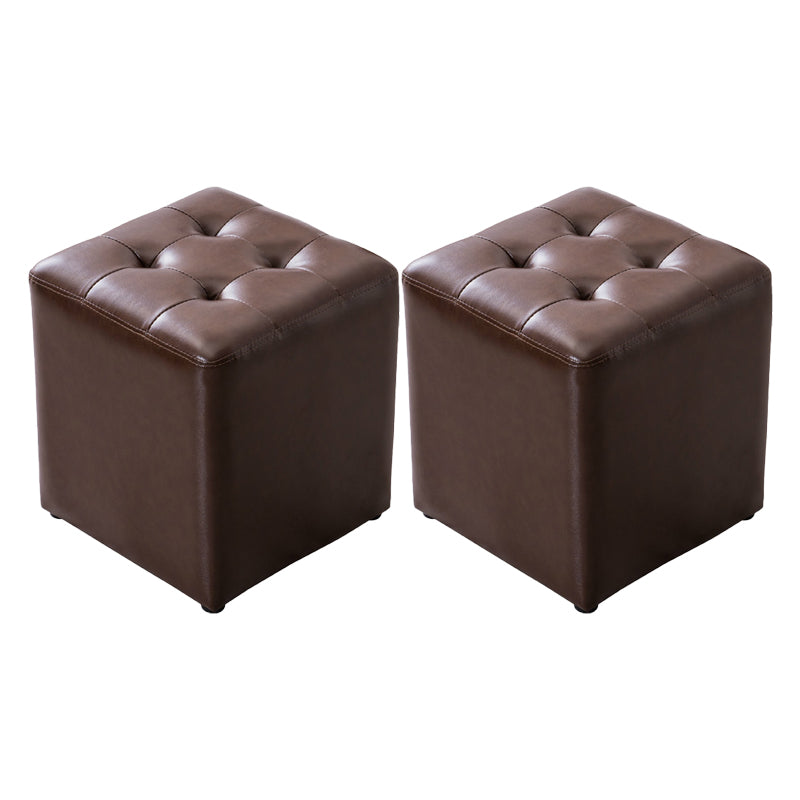 Mid-Century Tufted Ottoman Solid Color Water Resistant Genuine Leather Ottoman Coffee Square 2 Piece Set Clearhalo 'furn' 'furn_ottomans_poufs' 'Furniture' 'Living Room Furniture' 'Ottomans & Poufs' 'ottomans_poufs' 5925083