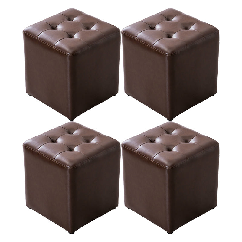 Mid-Century Tufted Ottoman Solid Color Water Resistant Genuine Leather Ottoman Coffee Square 4 Piece Set Clearhalo 'furn' 'furn_ottomans_poufs' 'Furniture' 'Living Room Furniture' 'Ottomans & Poufs' 'ottomans_poufs' 5925084