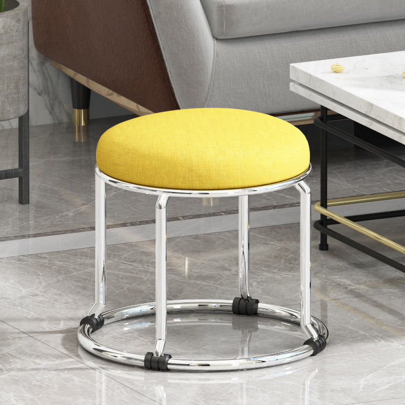 Standard Ottoman Fade Resistant Cotton Blend Glam Round Solid Color Ottoman Yellow 1 Piece Silver Clearhalo 'furn' 'furn_ottomans_poufs' 'Furniture' 'Living Room Furniture' 'Ottomans & Poufs' 'ottomans_poufs' 5925088