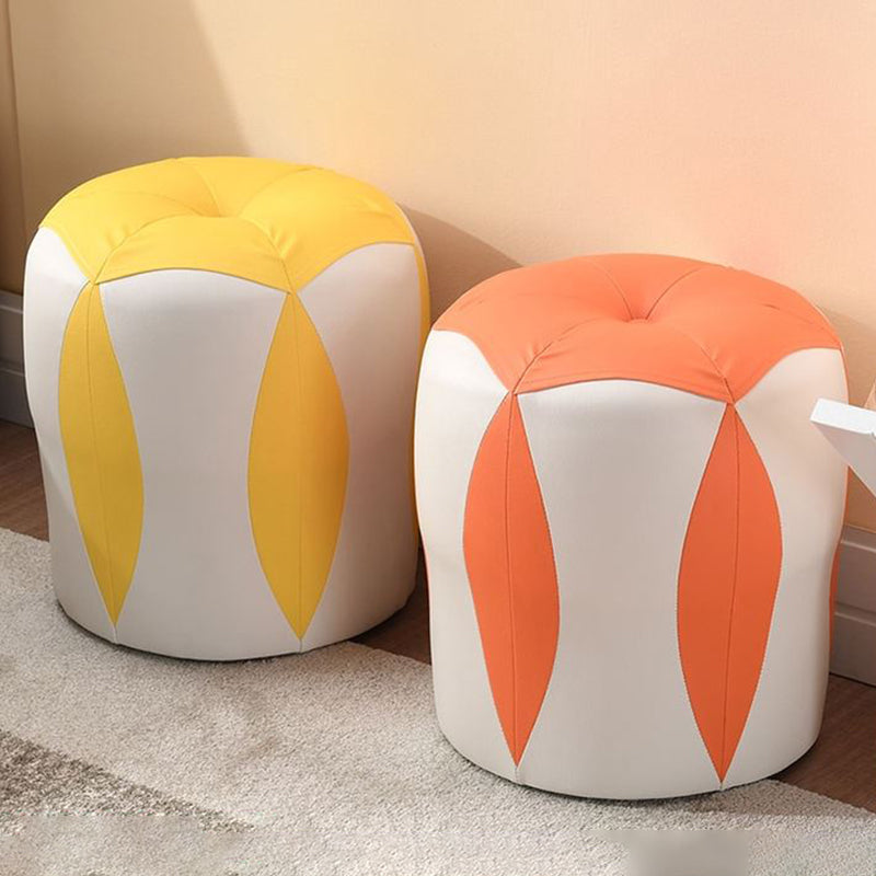 Modern Water Resistant Pouf Round Color Block Leather Indoor Pouf Clearhalo 'furn' 'furn_ottomans_poufs' 'Furniture' 'Living Room Furniture' 'Ottomans & Poufs' 'ottomans_poufs' 5925118