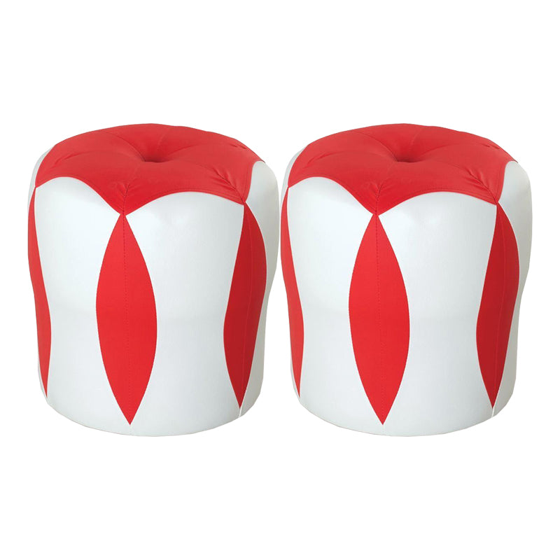 Modern Water Resistant Pouf Round Color Block Leather Indoor Pouf Red 2 Piece Set Clearhalo 'furn' 'furn_ottomans_poufs' 'Furniture' 'Living Room Furniture' 'Ottomans & Poufs' 'ottomans_poufs' 5925126