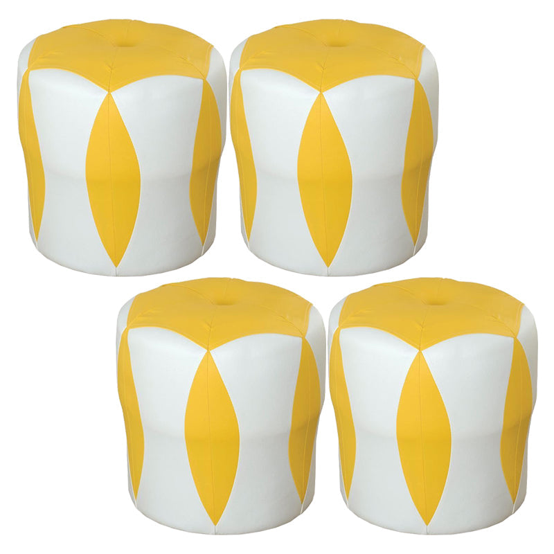 Modern Water Resistant Pouf Round Color Block Leather Indoor Pouf Yellow 4 Piece Set Clearhalo 'furn' 'furn_ottomans_poufs' 'Furniture' 'Living Room Furniture' 'Ottomans & Poufs' 'ottomans_poufs' 5925135