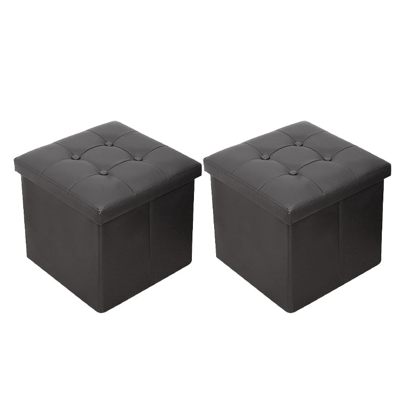 Vintage Tufted Ottoman Pure Color PU Leather Water Resistant Square Ottoman with Storage 15"L x 15"W x 15"H Black 2 Piece Set Clearhalo 'furn' 'furn_ottomans_poufs' 'Furniture' 'Living Room Furniture' 'Ottomans & Poufs' 'ottomans_poufs' 5925215