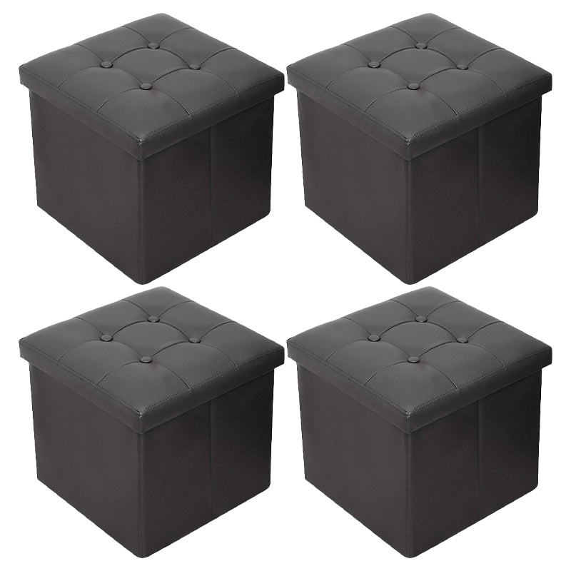 Vintage Tufted Ottoman Pure Color PU Leather Water Resistant Square Ottoman with Storage 15"L x 15"W x 15"H Black 4 Piece Set Clearhalo 'furn' 'furn_ottomans_poufs' 'Furniture' 'Living Room Furniture' 'Ottomans & Poufs' 'ottomans_poufs' 5925216