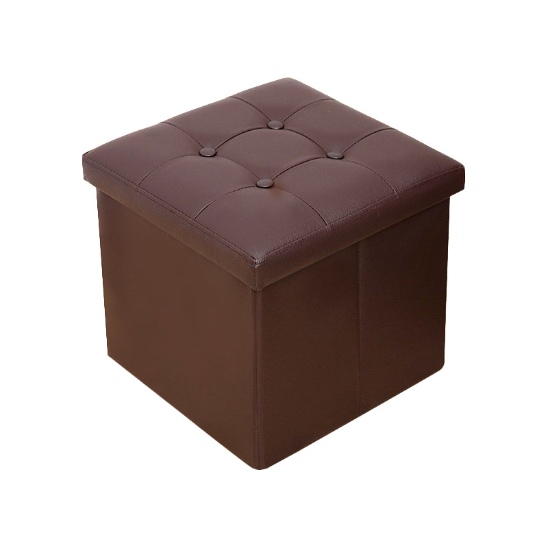 Vintage Tufted Ottoman Pure Color PU Leather Water Resistant Square Ottoman with Storage 15"L x 15"W x 15"H Brown 1 Piece Clearhalo 'furn' 'furn_ottomans_poufs' 'Furniture' 'Living Room Furniture' 'Ottomans & Poufs' 'ottomans_poufs' 5925218