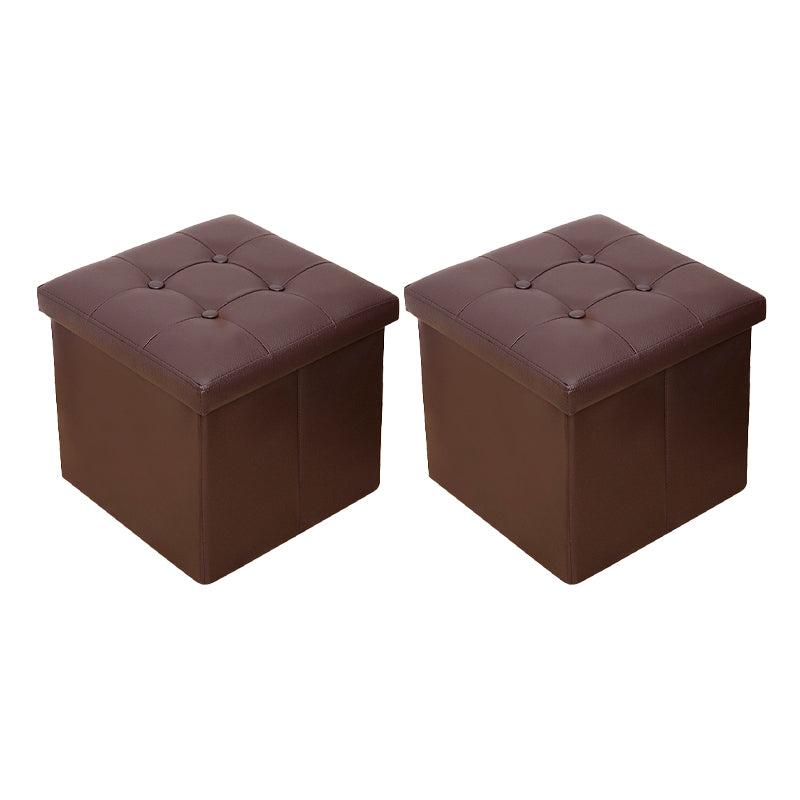 Vintage Tufted Ottoman Pure Color PU Leather Water Resistant Square Ottoman with Storage 15"L x 15"W x 15"H Brown 2 Piece Set Clearhalo 'furn' 'furn_ottomans_poufs' 'Furniture' 'Living Room Furniture' 'Ottomans & Poufs' 'ottomans_poufs' 5925220