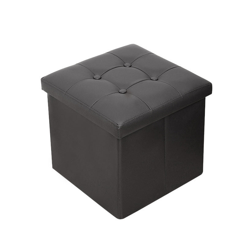 Vintage Tufted Ottoman Pure Color PU Leather Water Resistant Square Ottoman with Storage 15"L x 15"W x 15"H Black 1 Piece Clearhalo 'furn' 'furn_ottomans_poufs' 'Furniture' 'Living Room Furniture' 'Ottomans & Poufs' 'ottomans_poufs' 5925222
