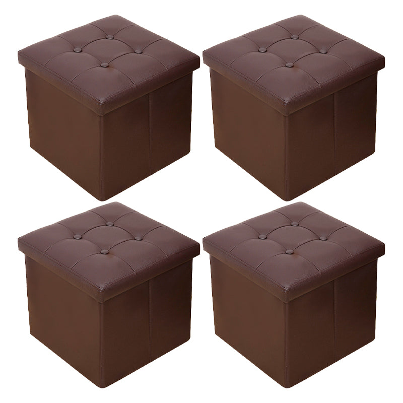 Vintage Tufted Ottoman Pure Color PU Leather Water Resistant Square Ottoman with Storage 15"L x 15"W x 15"H Brown 4 Piece Set Clearhalo 'furn' 'furn_ottomans_poufs' 'Furniture' 'Living Room Furniture' 'Ottomans & Poufs' 'ottomans_poufs' 5925223