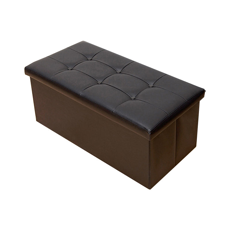 Vintage Tufted Ottoman Pure Color PU Leather Water Resistant Square Ottoman with Storage 30"L x 15"W x 15"H Black 1 Piece Clearhalo 'furn' 'furn_ottomans_poufs' 'Furniture' 'Living Room Furniture' 'Ottomans & Poufs' 'ottomans_poufs' 5925224