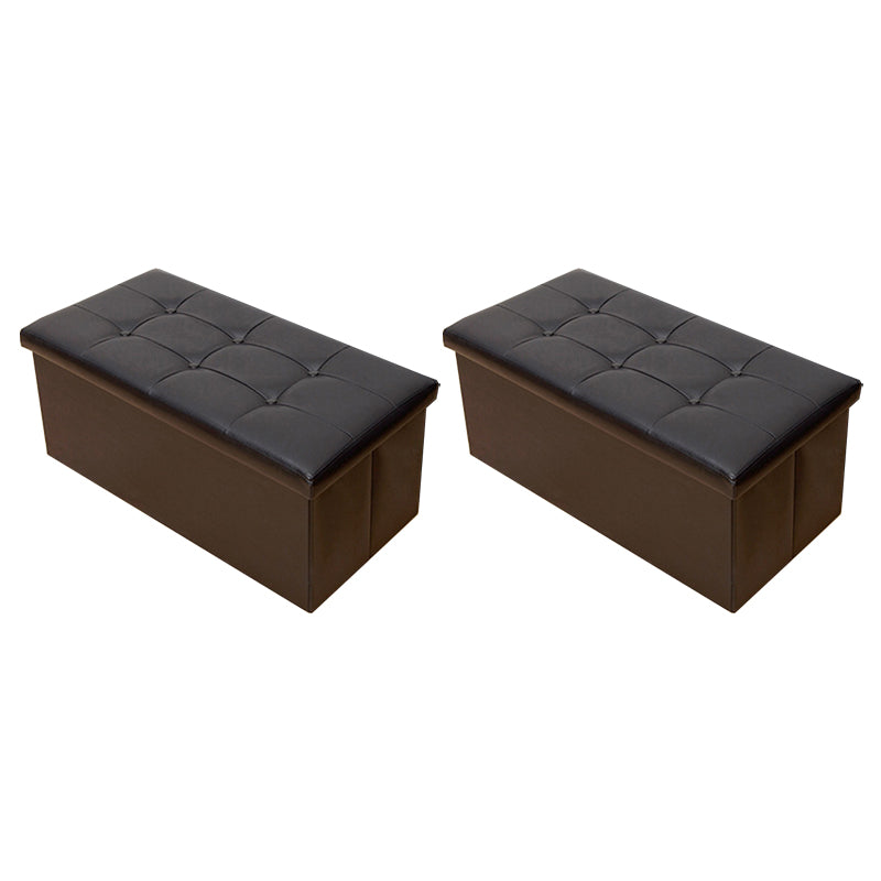 Vintage Tufted Ottoman Pure Color PU Leather Water Resistant Square Ottoman with Storage 30"L x 15"W x 15"H Black 2 Piece Set Clearhalo 'furn' 'furn_ottomans_poufs' 'Furniture' 'Living Room Furniture' 'Ottomans & Poufs' 'ottomans_poufs' 5925225