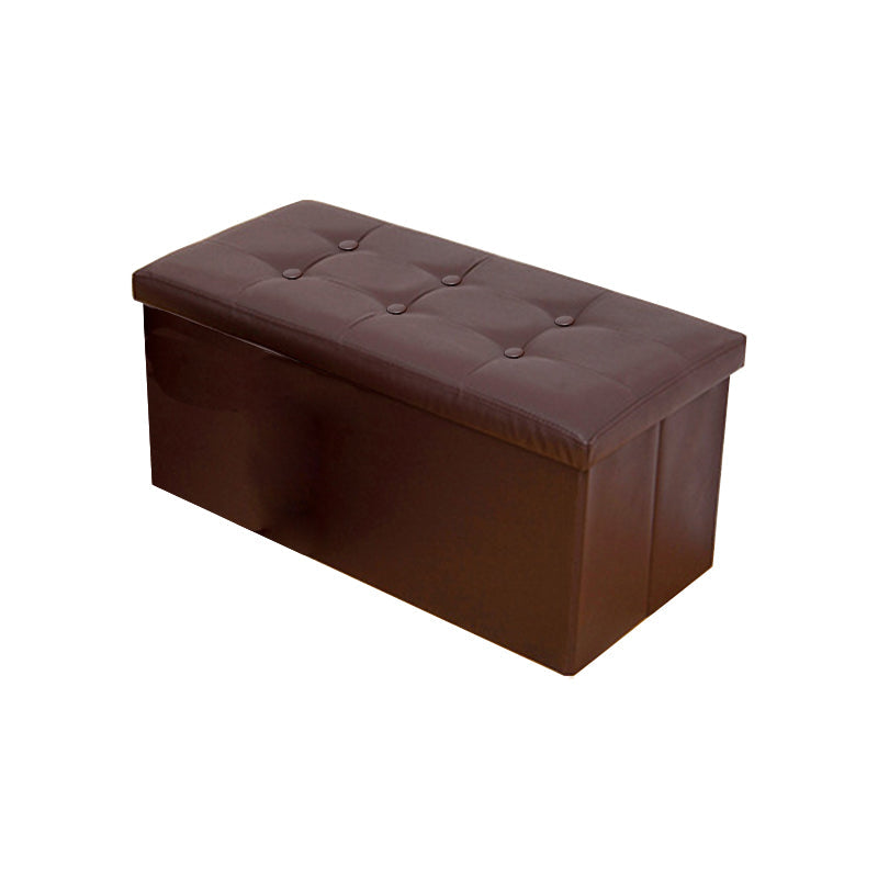 Vintage Tufted Ottoman Pure Color PU Leather Water Resistant Square Ottoman with Storage 30"L x 15"W x 15"H Brown 1 Piece Clearhalo 'furn' 'furn_ottomans_poufs' 'Furniture' 'Living Room Furniture' 'Ottomans & Poufs' 'ottomans_poufs' 5925227