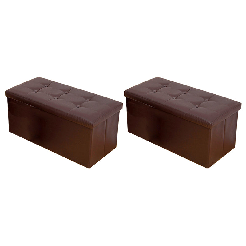 Vintage Tufted Ottoman Pure Color PU Leather Water Resistant Square Ottoman with Storage 30"L x 15"W x 15"H Brown 2 Piece Set Clearhalo 'furn' 'furn_ottomans_poufs' 'Furniture' 'Living Room Furniture' 'Ottomans & Poufs' 'ottomans_poufs' 5925228