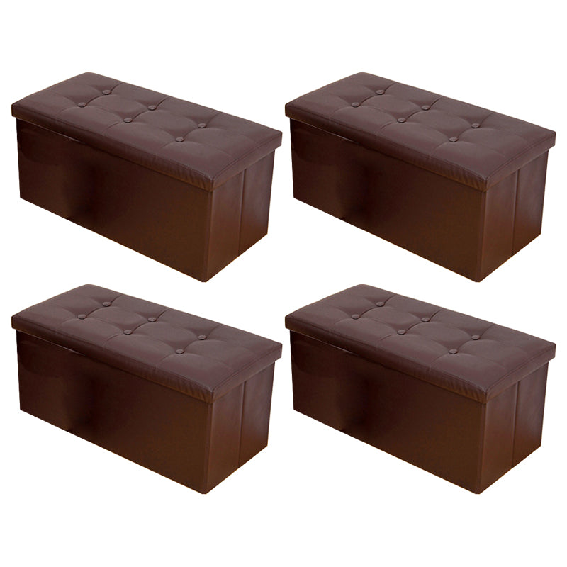Vintage Tufted Ottoman Pure Color PU Leather Water Resistant Square Ottoman with Storage 30"L x 15"W x 15"H Brown 4 Piece Set Clearhalo 'furn' 'furn_ottomans_poufs' 'Furniture' 'Living Room Furniture' 'Ottomans & Poufs' 'ottomans_poufs' 5925229