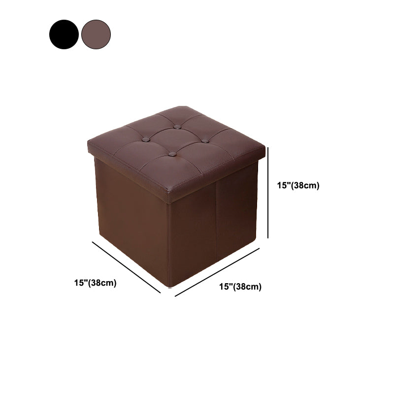 Vintage Tufted Ottoman Pure Color PU Leather Water Resistant Square Ottoman with Storage Clearhalo 'furn' 'furn_ottomans_poufs' 'Furniture' 'Living Room Furniture' 'Ottomans & Poufs' 'ottomans_poufs' 5925230