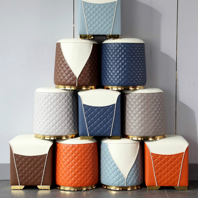 Orange Leather Standard Water Resistant Square Indoor Standard Clearhalo 'furn' 'furn_ottomans_poufs' 'Furniture' 'Living Room Furniture' 'Ottomans & Poufs' 'ottomans_poufs' 5925232