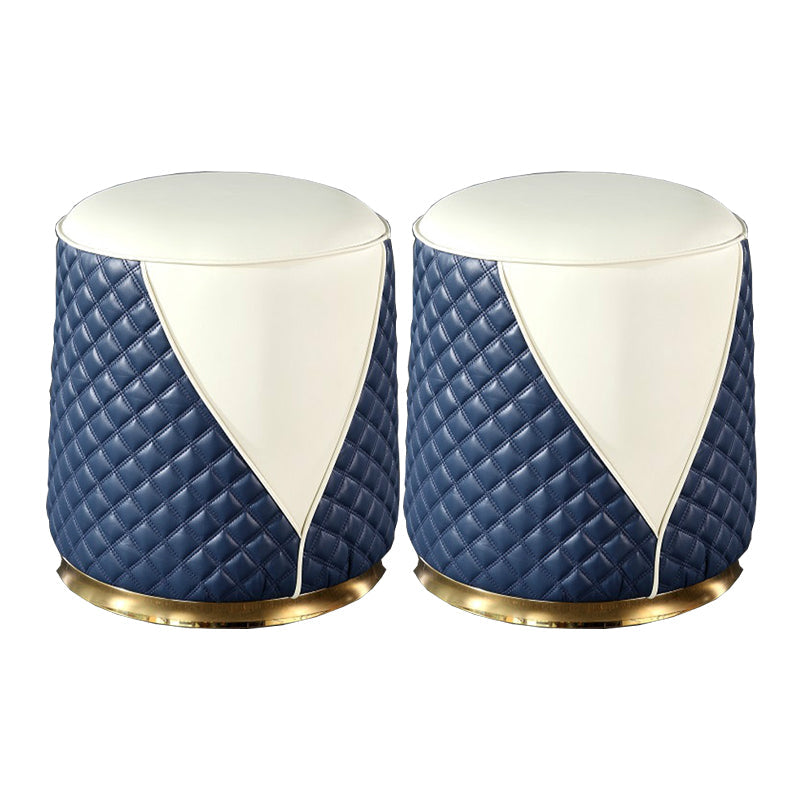 Orange Leather Standard Water Resistant Square Indoor Standard Dark Blue Round 2 Piece Set Clearhalo 'furn' 'furn_ottomans_poufs' 'Furniture' 'Living Room Furniture' 'Ottomans & Poufs' 'ottomans_poufs' 5925251