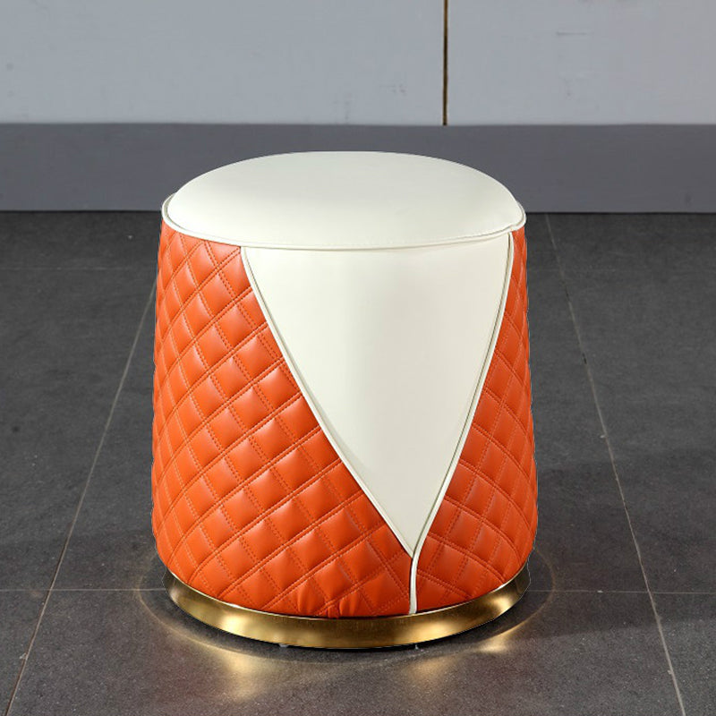 Orange Leather Standard Water Resistant Square Indoor Standard Orange Round 1 Piece Clearhalo 'furn' 'furn_ottomans_poufs' 'Furniture' 'Living Room Furniture' 'Ottomans & Poufs' 'ottomans_poufs' 5925253
