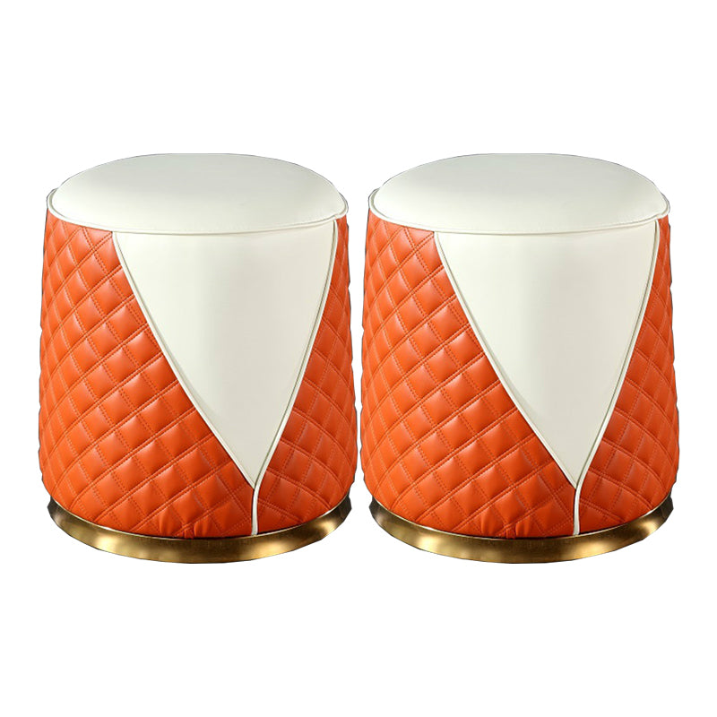 Orange Leather Standard Water Resistant Square Indoor Standard Orange Round 2 Piece Set Clearhalo 'furn' 'furn_ottomans_poufs' 'Furniture' 'Living Room Furniture' 'Ottomans & Poufs' 'ottomans_poufs' 5925254