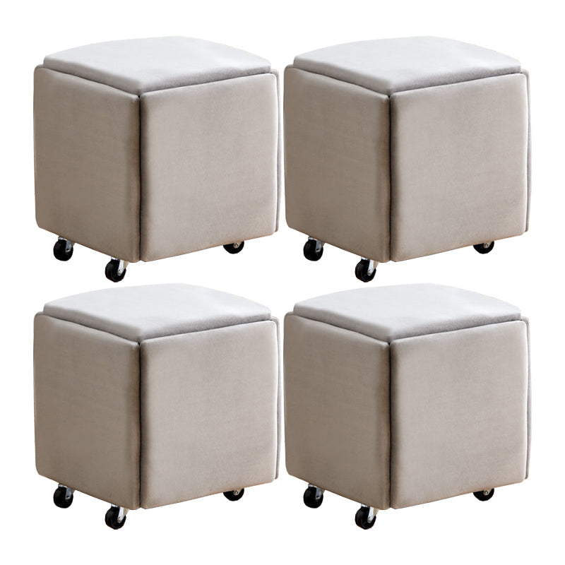 Modern Plain Boucle Ottoman Velvet Square with Storage Target Pouf 15"L x 15"W x 15"H Grey 4 Piece Set Clearhalo 'furn' 'furn_ottomans_poufs' 'Furniture' 'Living Room Furniture' 'Ottomans & Poufs' 'ottomans_poufs' 5925322