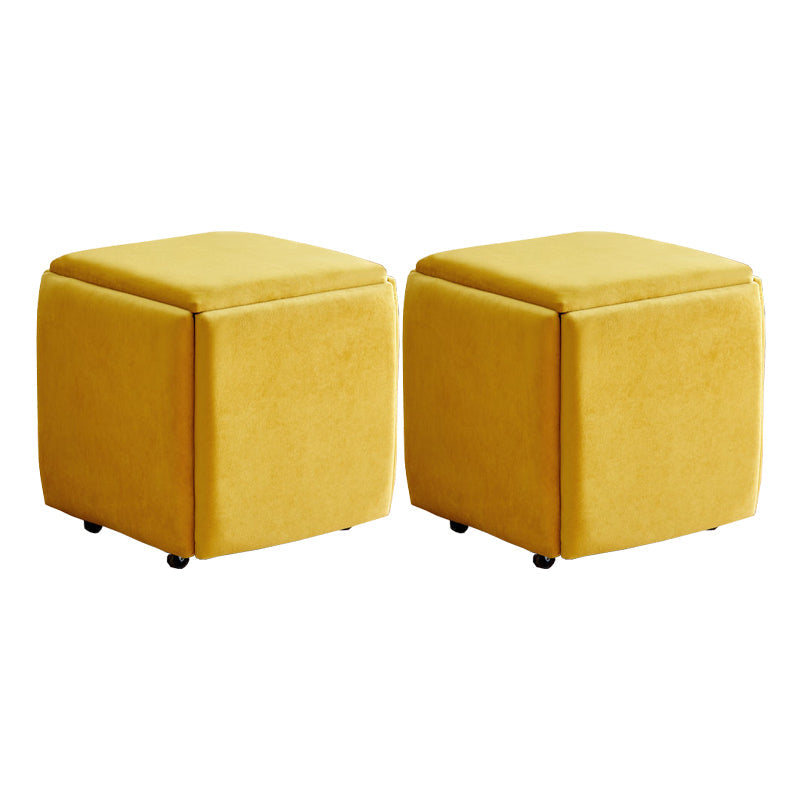Modern Plain Boucle Ottoman Velvet Square with Storage Target Pouf Yellow 2 Piece Set Clearhalo 'furn' 'furn_ottomans_poufs' 'Furniture' 'Living Room Furniture' 'Ottomans & Poufs' 'ottomans_poufs' 5925324
