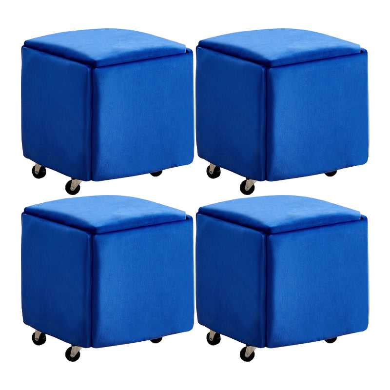 Modern Plain Boucle Ottoman Velvet Square with Storage Target Pouf 15"L x 15"W x 15"H Blue 4 Piece Set Clearhalo 'furn' 'furn_ottomans_poufs' 'Furniture' 'Living Room Furniture' 'Ottomans & Poufs' 'ottomans_poufs' 5925334