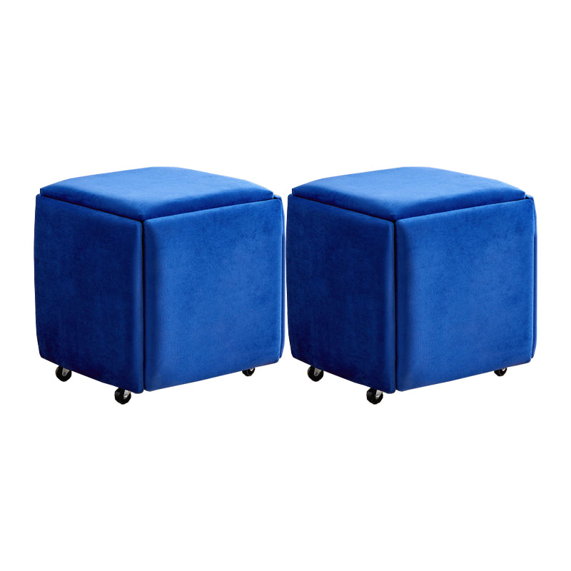 Modern Plain Boucle Ottoman Velvet Square with Storage Target Pouf 19"L x 19"W x 19"H Blue 2 Piece Set Clearhalo 'furn' 'furn_ottomans_poufs' 'Furniture' 'Living Room Furniture' 'Ottomans & Poufs' 'ottomans_poufs' 5925353