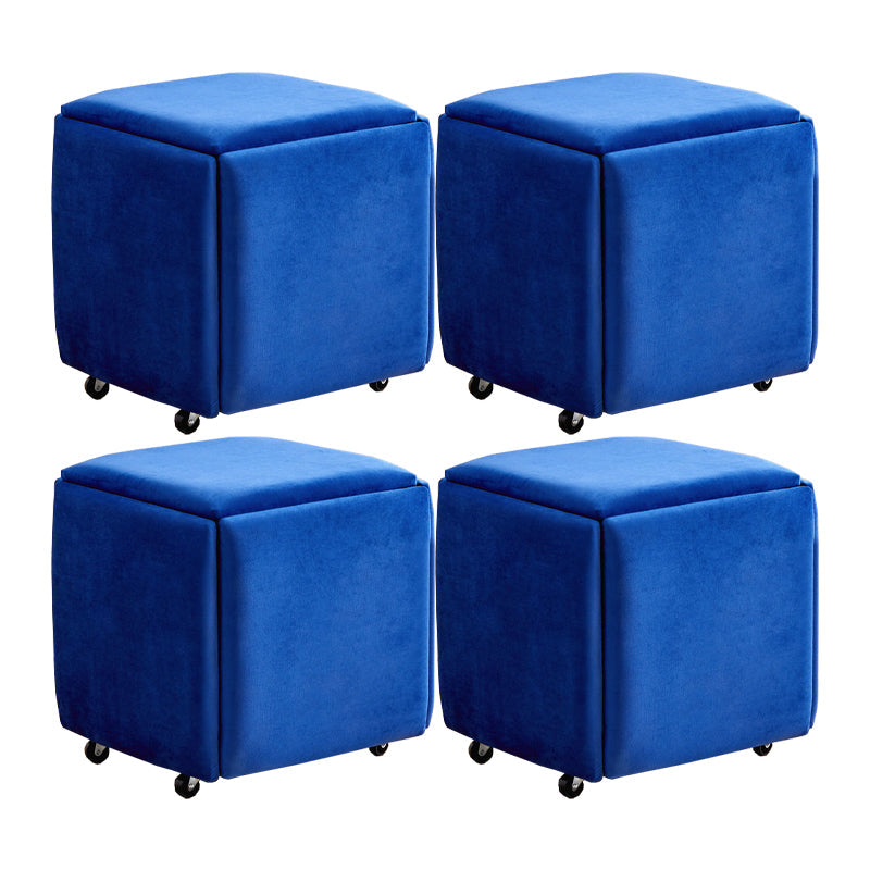 Modern Plain Boucle Ottoman Velvet Square with Storage Target Pouf 19"L x 19"W x 19"H Blue 4 Piece Set Clearhalo 'furn' 'furn_ottomans_poufs' 'Furniture' 'Living Room Furniture' 'Ottomans & Poufs' 'ottomans_poufs' 5925354