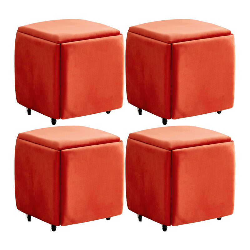 Modern Plain Boucle Ottoman Velvet Square with Storage Target Pouf 19"L x 19"W x 19"H Orange 4 Piece Set Clearhalo 'furn' 'furn_ottomans_poufs' 'Furniture' 'Living Room Furniture' 'Ottomans & Poufs' 'ottomans_poufs' 5925358