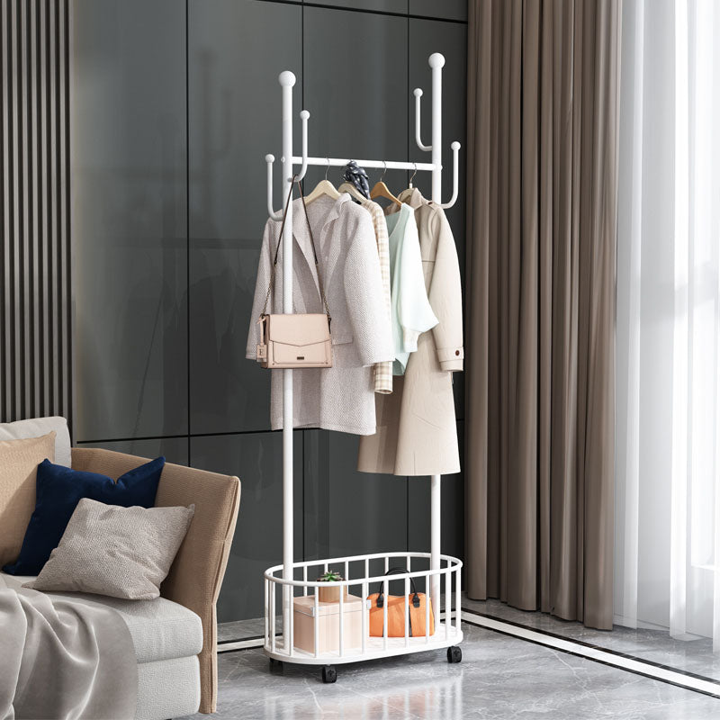 Glam Hall Stand Metal Shelving Hooks Included Free Standing Entry Hall Tree White Clearhalo 'Entry & Mudroom Furniture' 'furn' 'furn_hall_tree_coat_racks' 'Furniture' 'Hall Trees & Coat Racks' 'hall_tree_coat_racks' 5926076