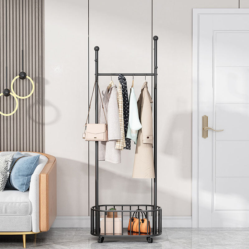 Glam Hall Stand Metal Shelving Hooks Included Free Standing Entry Hall Tree 23.6"L x 12.6"W x 66.9"H Black Clearhalo 'Entry & Mudroom Furniture' 'furn' 'furn_hall_tree_coat_racks' 'Furniture' 'Hall Trees & Coat Racks' 'hall_tree_coat_racks' 5926078