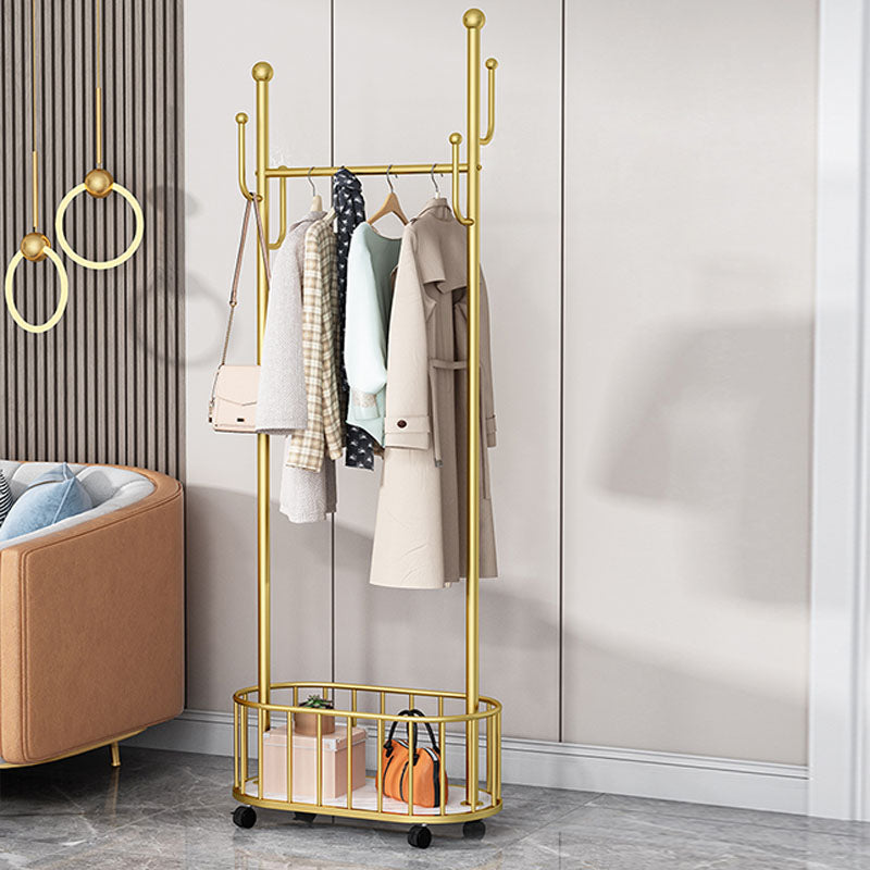 Glam Hall Stand Metal Shelving Hooks Included Free Standing Entry Hall Tree Clearhalo 'Entry & Mudroom Furniture' 'furn' 'furn_hall_tree_coat_racks' 'Furniture' 'Hall Trees & Coat Racks' 'hall_tree_coat_racks' 5926082