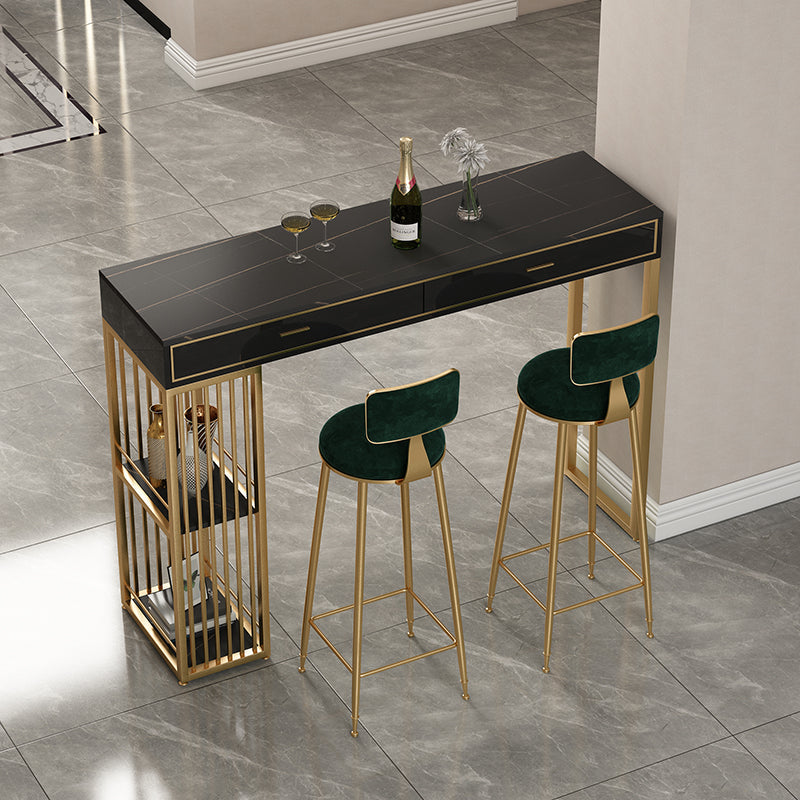 Modern 1/2/3 Pieces Counter Height Set Rectangle Indoor Pub Dining Set with Storage 3 Pieces: 1 Black Table, 2 Green Stools Clearhalo 'Bar Furniture' 'furn' 'furn_home_bar_bar_sets' 'Furniture' 'Home Bars & Bar Sets' 'home_bar_bar_sets' 'Kitchen & Dining Furniture' 5926653