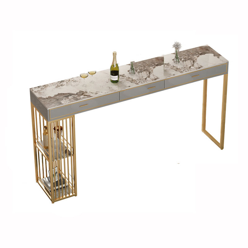 Modern 1/2/3 Pieces Counter Height Set Rectangle Indoor Pub Dining Set with Storage Gold 63"L x 16"W Clearhalo 'Bar Furniture' 'furn' 'furn_home_bar_bar_sets' 'Furniture' 'Home Bars & Bar Sets' 'home_bar_bar_sets' 'Kitchen & Dining Furniture' 5926659