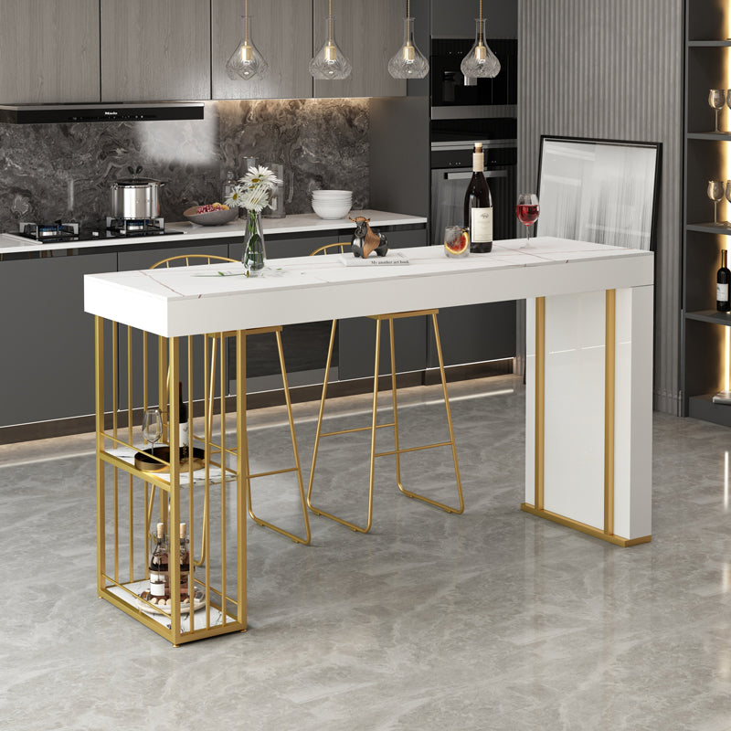 Indoor Modern Counter Height Set Stone Top Storage 1/2/3 Pieces Pub Dining Set 3 Pieces: White Table, 2 White Stools Clearhalo 'Bar Furniture' 'furn' 'furn_home_bar_bar_sets' 'Furniture' 'Home Bars & Bar Sets' 'home_bar_bar_sets' 'Kitchen & Dining Furniture' 5926719