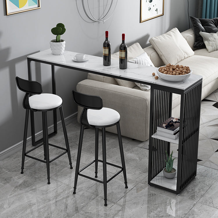 Indoor Glam Counter Height Set Rectangle 1/2/3 Pieces Marble Storage Bistro Set 3 Pieces: Black Table, 2 Black Stools Clearhalo 'Bar Furniture' 'furn' 'furn_home_bar_bar_sets' 'Furniture' 'Home Bars & Bar Sets' 'home_bar_bar_sets' 'Kitchen & Dining Furniture' 5926818