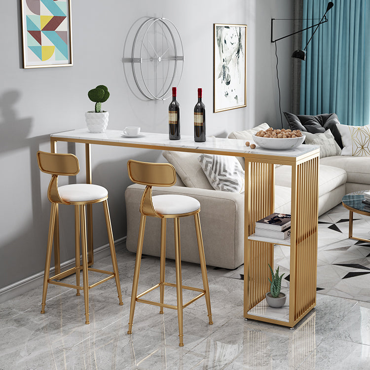 Indoor Glam Counter Height Set Rectangle 1/2/3 Pieces Marble Storage Bistro Set 3 Pieces: White Table, 2 White Stools Clearhalo 'Bar Furniture' 'furn' 'furn_home_bar_bar_sets' 'Furniture' 'Home Bars & Bar Sets' 'home_bar_bar_sets' 'Kitchen & Dining Furniture' 5926821