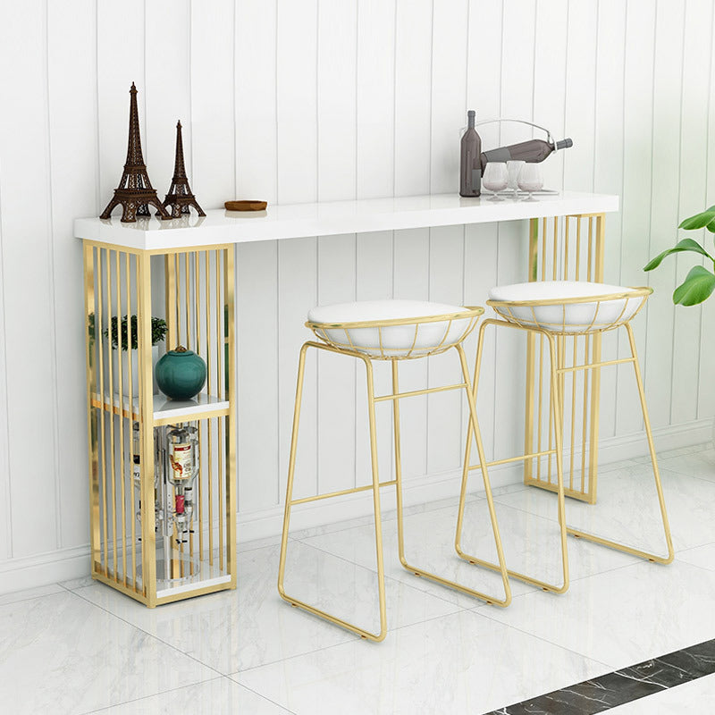 Glam 1/2/3 Pieces Bar Table Set Rectangle Bar Table with High Metal Stools for Home 3 Pieces: Table, 2 Beige Stools Clearhalo 'Bar Furniture' 'furn' 'furn_home_bar_bar_sets' 'Furniture' 'Home Bars & Bar Sets' 'home_bar_bar_sets' 'Kitchen & Dining Furniture' 5926838