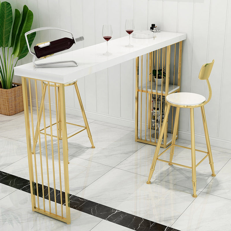 Glam 1/2/3 Pieces Bar Table Set Rectangle Bar Table with High Metal Stools for Home 3 Pieces: Table, 2 White Stools Clearhalo 'Bar Furniture' 'furn' 'furn_home_bar_bar_sets' 'Furniture' 'Home Bars & Bar Sets' 'home_bar_bar_sets' 'Kitchen & Dining Furniture' 5926840