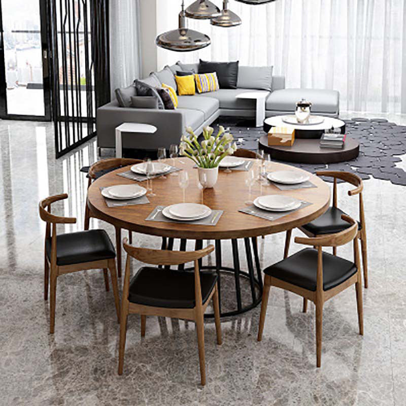 Modern Solid Wood Dining Table Set 1/2/5/7/9 Pieces Dining Set for Home Use 7 Pieces: Table, 6 Chairs Clearhalo 'Dining Room Sets' 'Dining Tables & Seating' 'dining_room_set' 'furn' 'furn_dining_room_set' 'Furniture' 'Kitchen & Dining Furniture' 5927044