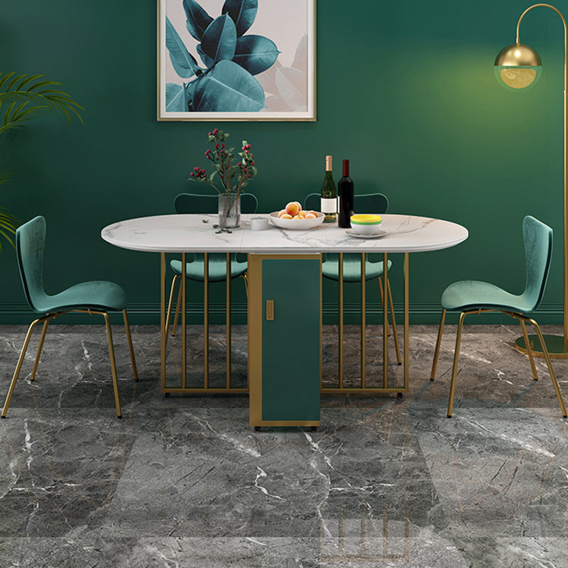 Folding Dining Table Set 1/3/5/7 Pcs Stone Top Table with Armless Chairs