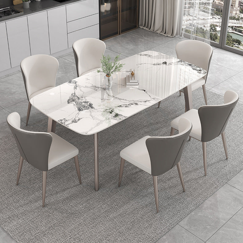 Contemporary Stone Dining Table Set 1/2/5/7 Pieces Dining Set for Home Use 7 Pieces: Table, 6 Chairs Clearhalo 'Dining Room Sets' 'Dining Tables & Seating' 'dining_room_set' 'furn' 'furn_dining_room_set' 'Furniture' 'Kitchen & Dining Furniture' 5927166