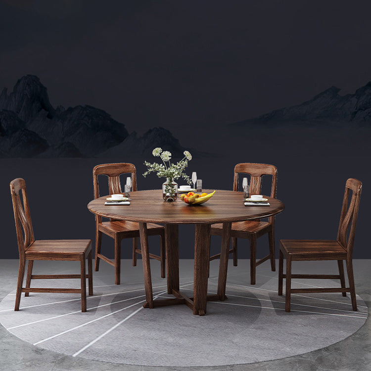 Ensemble de restauration en bois massif 1/2/5/7 PCS Table à manger ronde avec chaises à dos de lattes