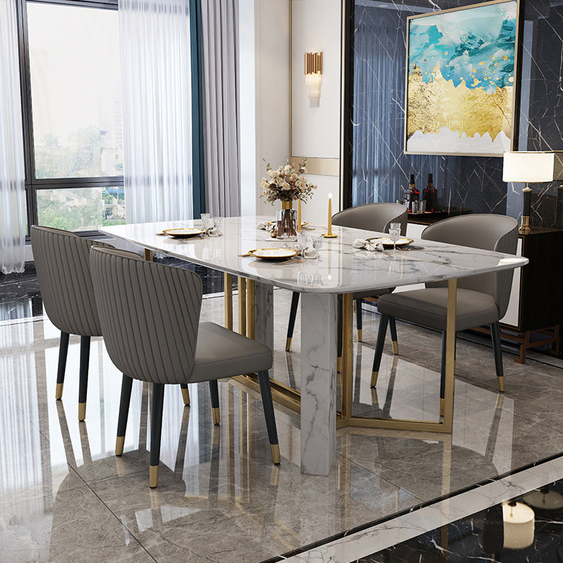 Contemporary Style Rectangle Table Set 1/4/5/7 Pieces Dining Set for Home 5 Pieces: Table, 4 Grey Chairs Clearhalo 'Dining Room Sets' 'Dining Tables & Seating' 'dining_room_set' 'furn' 'furn_dining_room_set' 'Furniture' 'Kitchen & Dining Furniture' 5927350