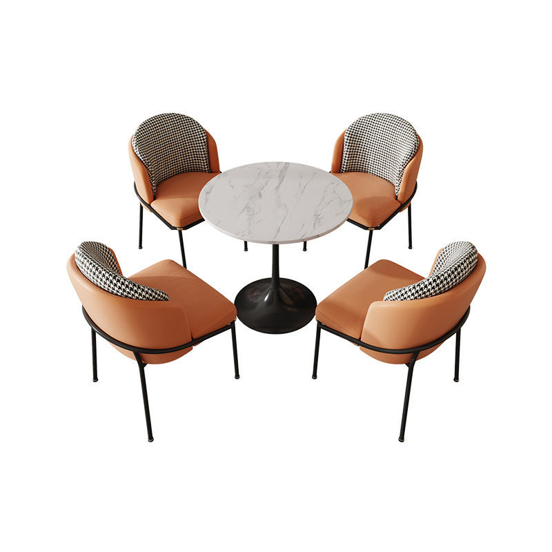 Glam Style Sintered Stone Dining Set Round 1/2/5 Pieces Dining Set 5 Pieces: 1 Black Table, 4 Orange Chairs Clearhalo 'Dining Room Sets' 'Dining Tables & Seating' 'dining_room_set' 'furn' 'furn_dining_room_set' 'Furniture' 'Kitchen & Dining Furniture' 5927380